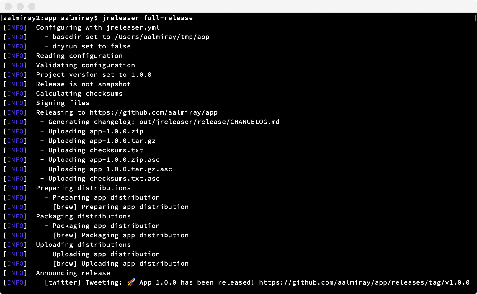 Screenshot of JReleaser